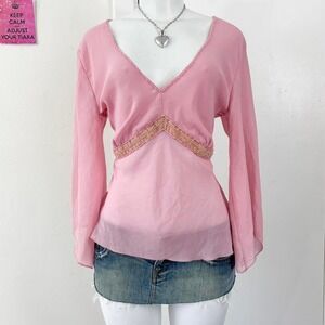 pink sheer beaded babydoll y2k blouse